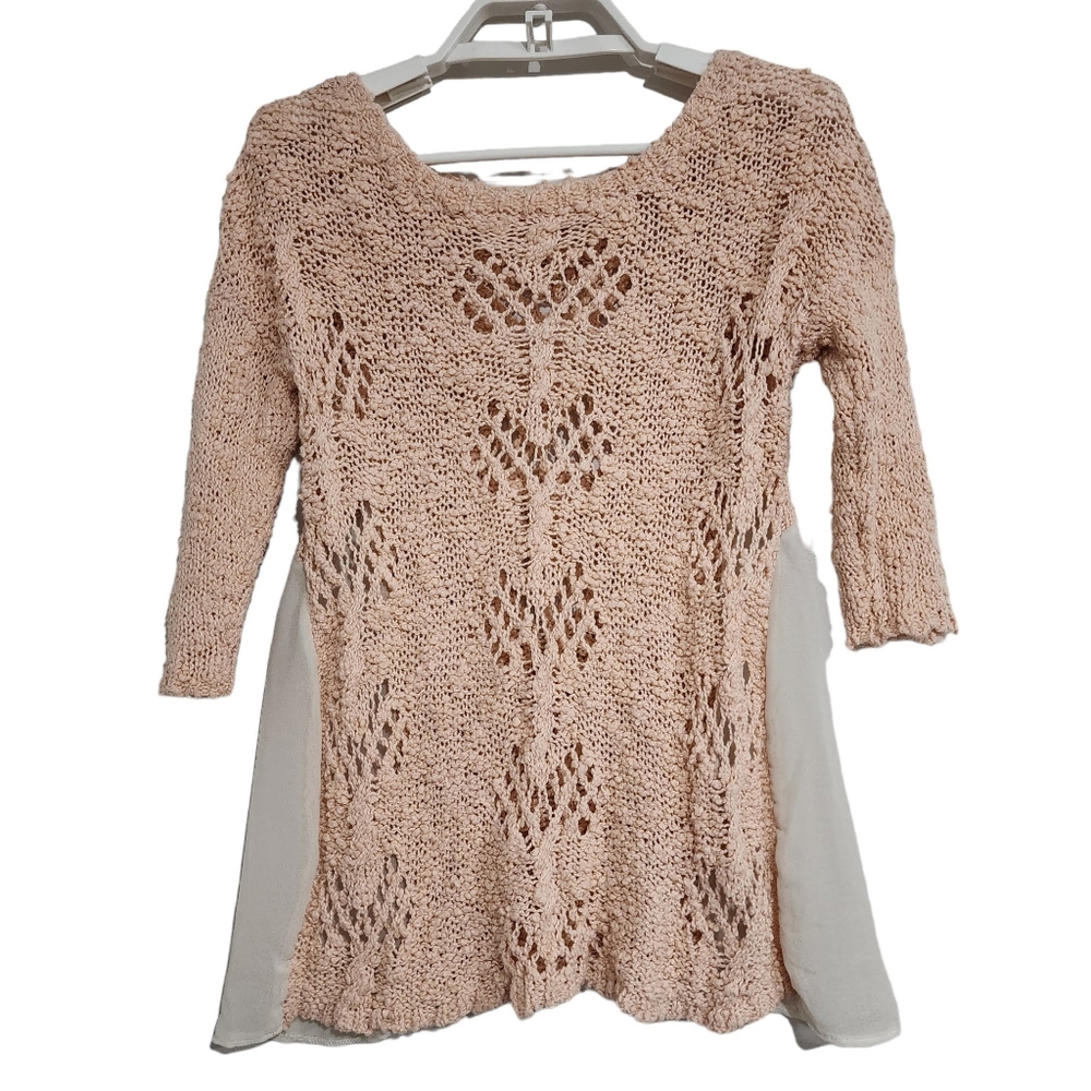 Knitted & Knotted Anthropologie Open Weave Sweater Chiffon Sides Loose Crochet